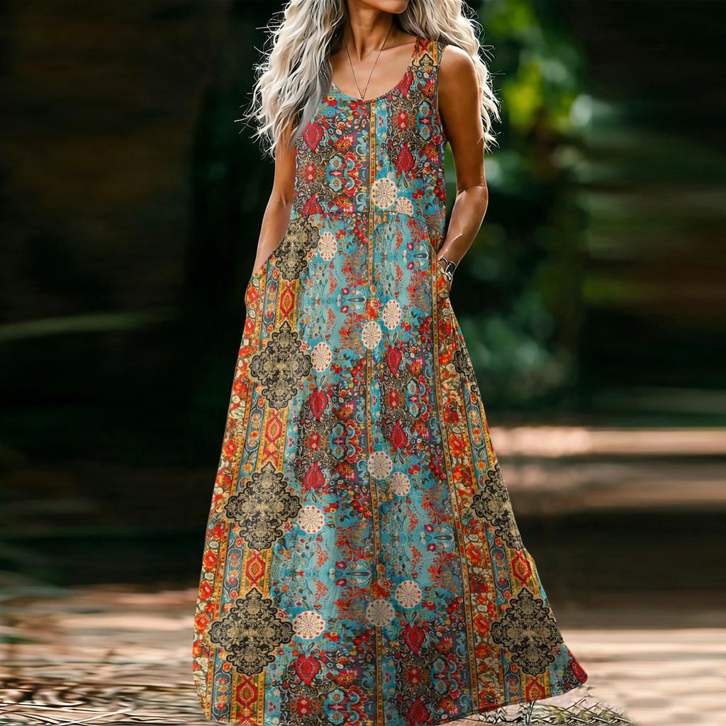 Abito Casual da Donna alla Moda con Scollo a U Senza Maniche
