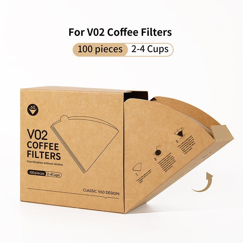 

100 V-shaped Coffee Filter 02/01 Natural Unbleached Disposable High Permeability Coffee Filter Coffee Machine Handle Filter
