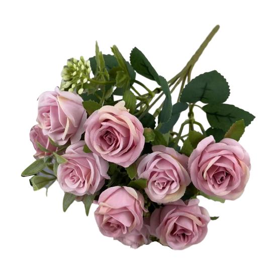 Artificial Rose Flower Multi-Heads Fake Rose Flower Bouquet with Stem for DIY Bridal Bouquet Wedding Party Table Centerpiece Home Decor