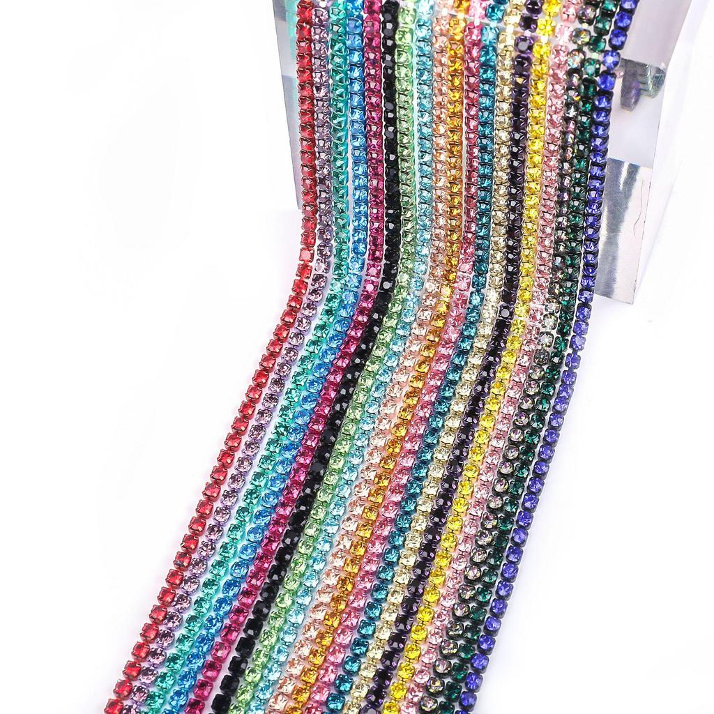 Electroplated Glass Rhinestone Single Row Claw Chain for DIY Costume Accessories