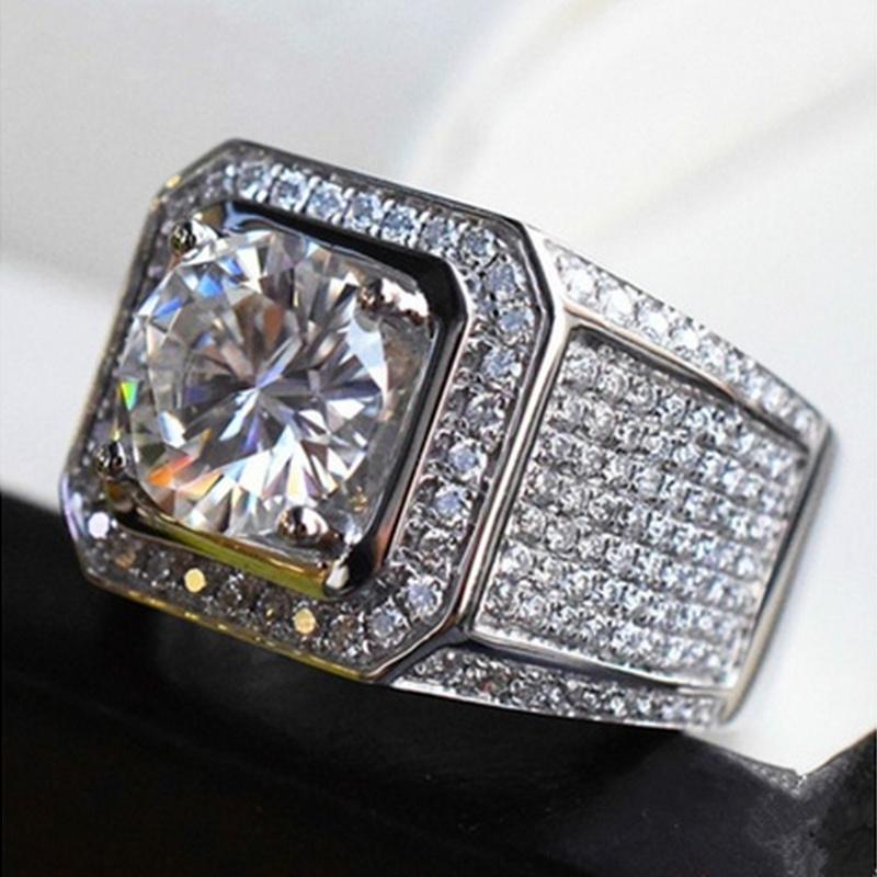 Luxury 925 Sterling copper Ring With Zircon Crystal Ring For Men Zircon Gift