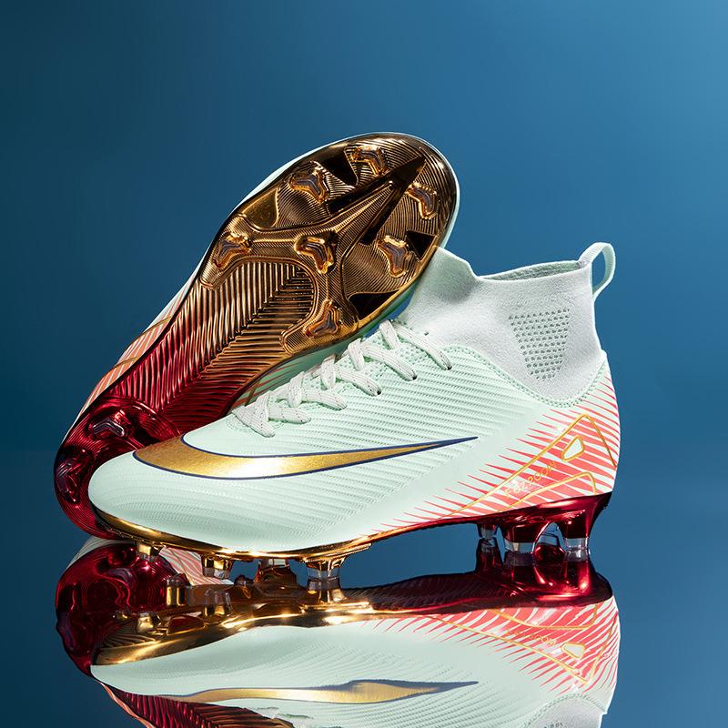 High-top Football Shoes Tf Broken Nails Artificial Flat AG Nails Leather Feet Boys and Girls Children and Adolescents Students Training Shoes