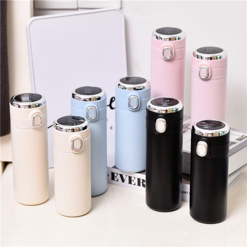 Large Capacity Smart Temperature Display Stainless Steel Thermos Mug - Flip-Top Pea Cup with Light Luxury Finish