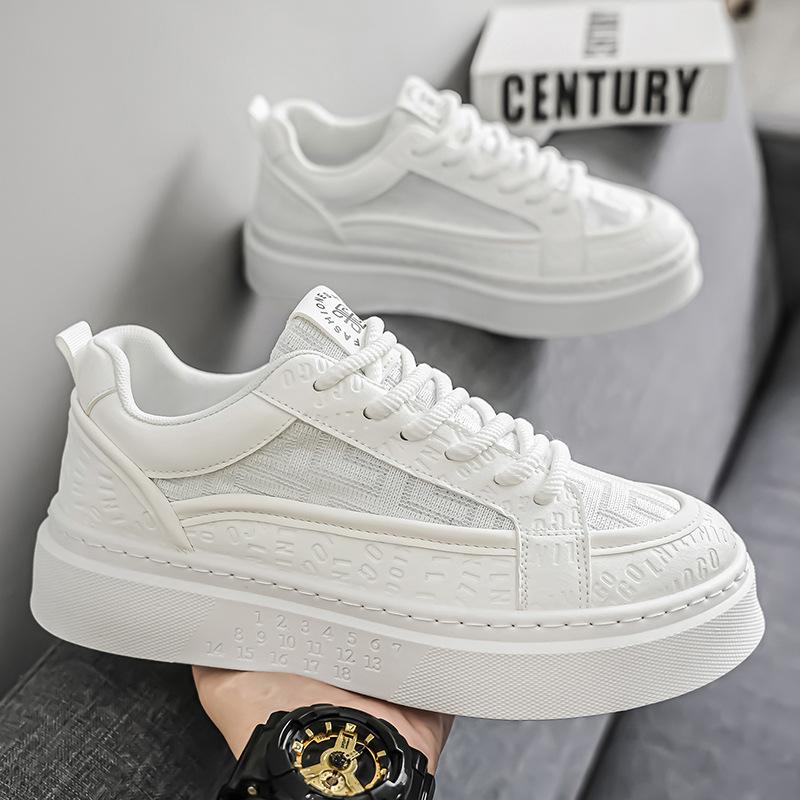 Men's Summer Breathable All-match Casual White Sneakers Youth Non-slip Sports Thick-soled Height-enhancing White Shoes