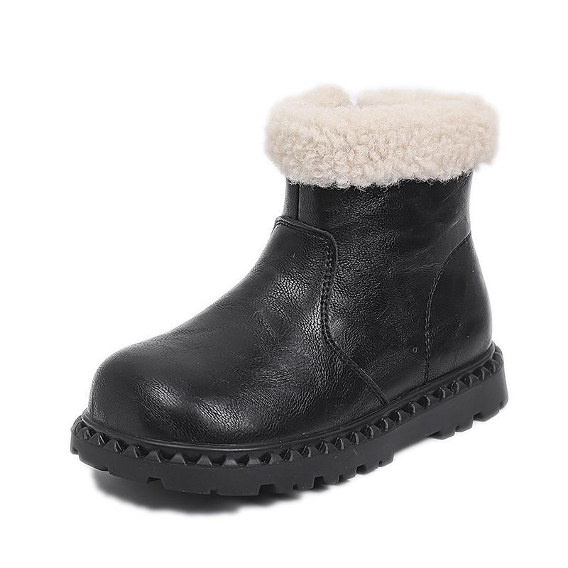 Girls Martin boots thermal velvet cotton boots 2025 winter new baby girl short boots soft sole children's two cotton leather boots