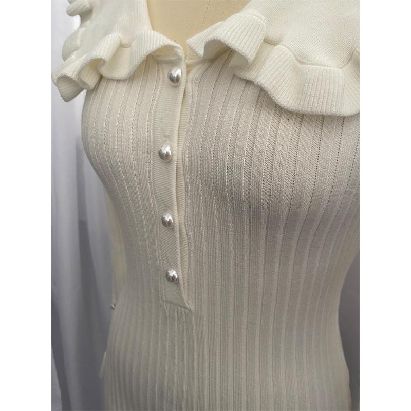 Women's Ruffle Hem Knit Dress, French Style Vintage Inspired Sweater Dress with Flounce Detail, Elegant A-Line Dress for Daily & Date Night