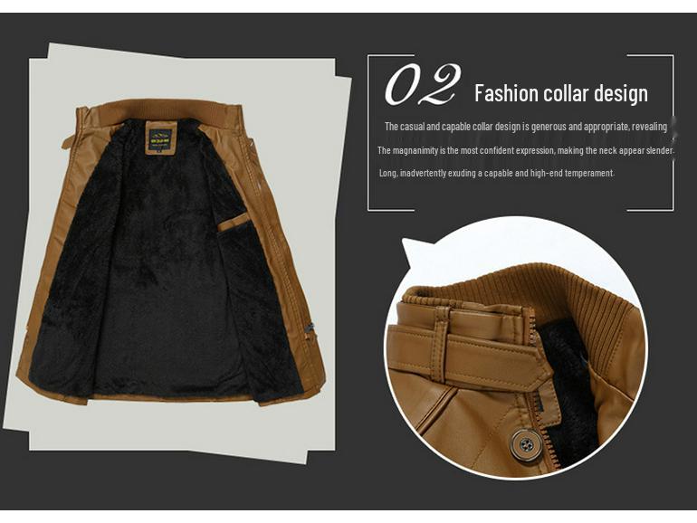 Men's Autumn/Winter Slim Stand-Up Collar Mid-Length PU Leather Motorcycle Jacket with Fur Trim