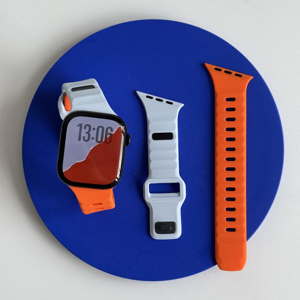 For Watch 9/8/7/SE Beveled Striped Silicone Gel Watch Band with Pin Buckle Sports-Style