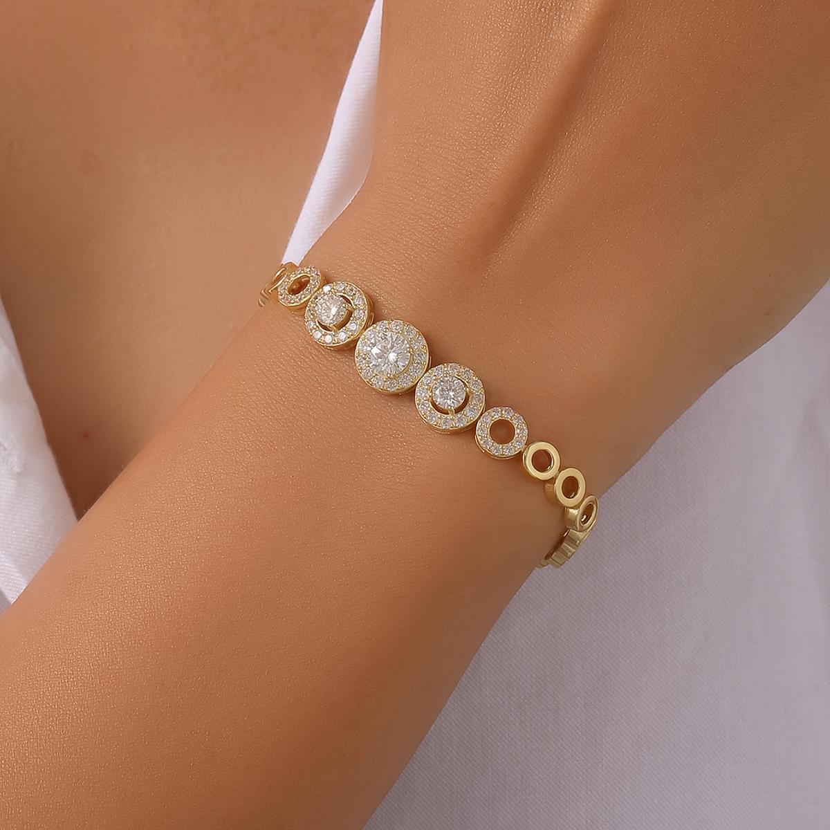 

S925 Silver Moissanite Bracelet Full Pave Circular Design Fine Jewelry for Daily Wear Parties Weddings and Special Occasions 18cm золотистий