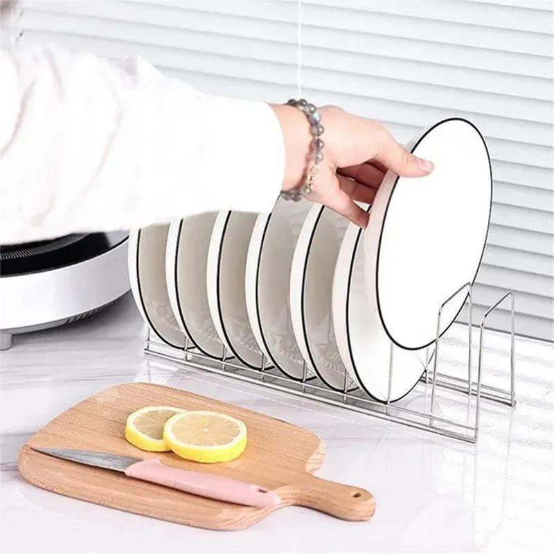 Stainless Steel Kitchen Organizer Dish Rack Household Kitchen Drainage Rack Cooking Dish Pan Cover Stand Kitchen Accessories