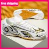 Mens Football Shoes TF Leather Four-Season Professional Low Cut Anti-Slip Rubber Outsole Grass Field Match Training Shoes
