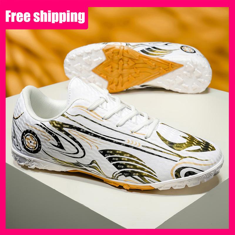 Mens Football Shoes TF Leather Four-Season Professional Low Cut Anti-Slip Rubber Outsole Grass Field Match Training Shoes
