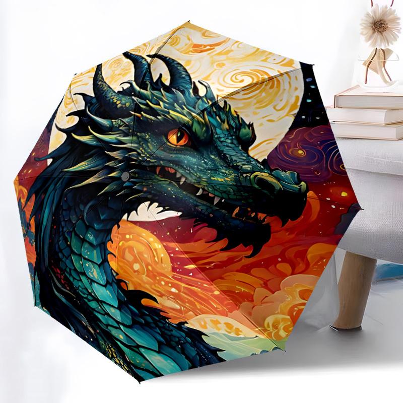 1pc Dragon Fantasy Automatic Folding Umbrella, Sturdy And Durable Automatic Folding Umbrella with 8 Ribs, Convenient for Outdoor Use090
