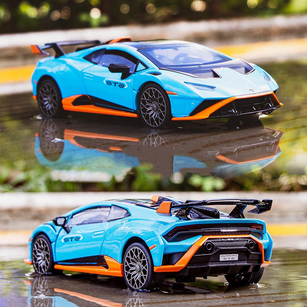 Lambor Hurricane STO Sportwagenmodell im Maßstab 1/32, Druckgussmetall und Spielzeugauto, Ton- und Lichtmodell, Pullback-Serie, Spielzeuggeschenke