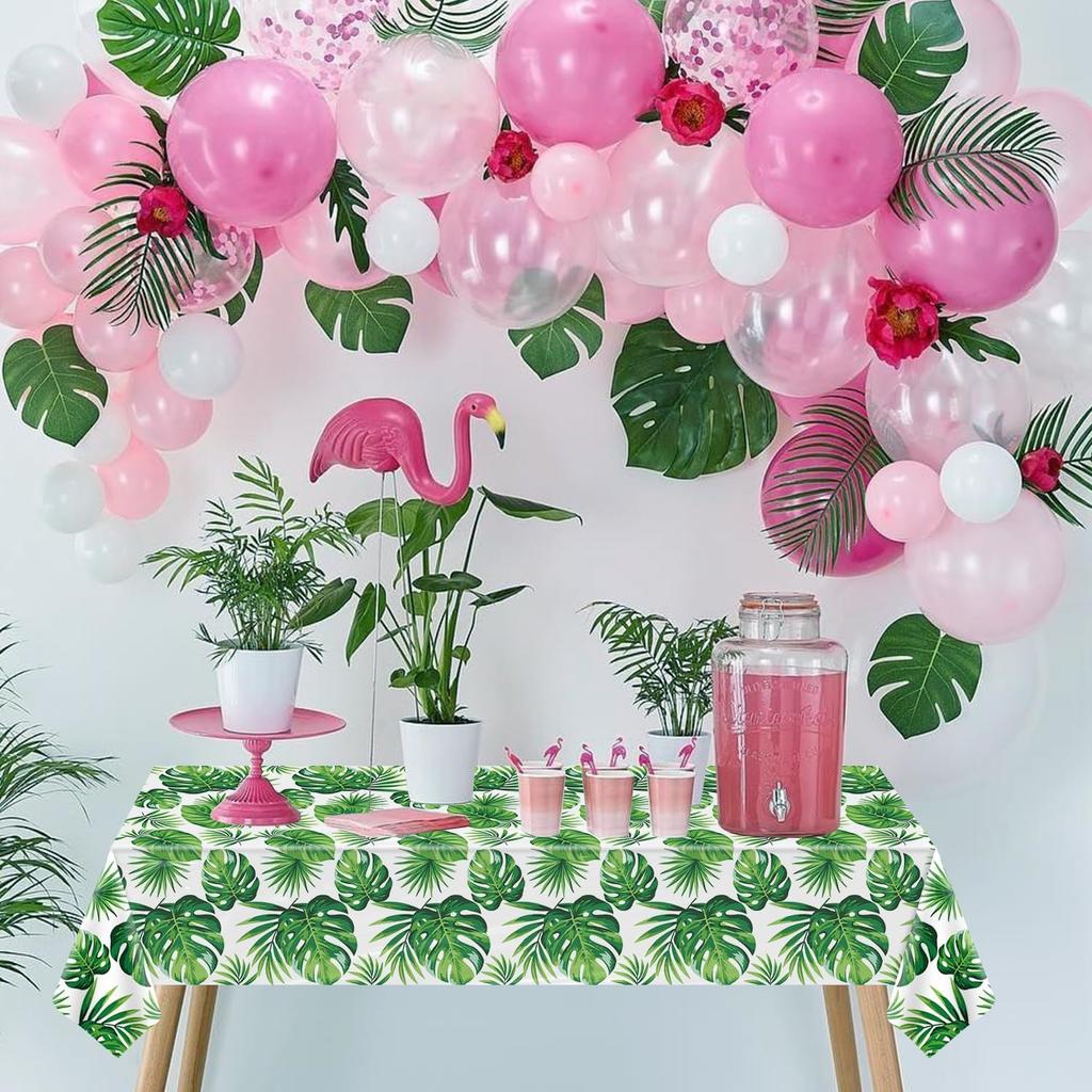 4 Pack Hawaii Palm Leaves Tablecloths Luau Party Disposable Hawaiian Table Cloth Tropical Palm Leaves Table Cover for Baby Shower Birthday Party