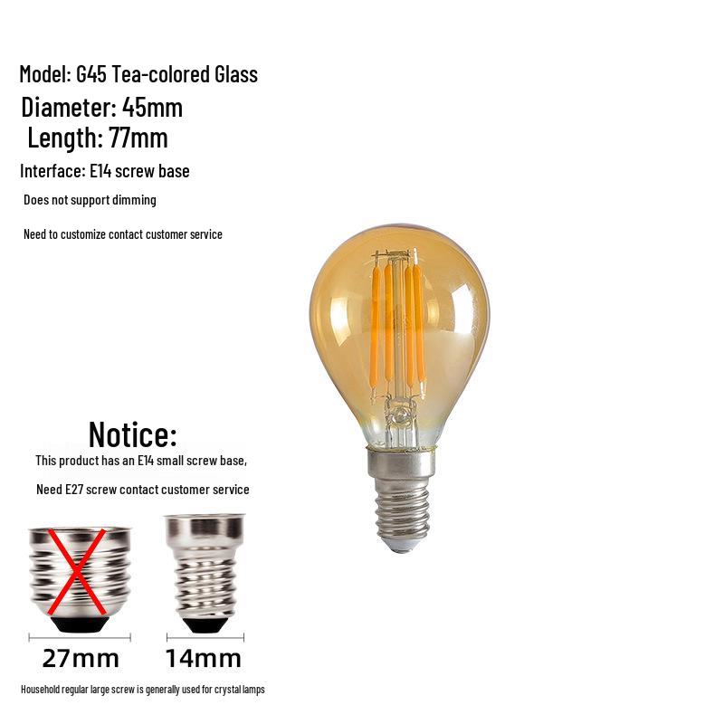 E14 LED Edison Candle Bulb, Warm Light, Flame Tip, C35 Crystal Imitation Tungsten Filament, Retro Super Bright.