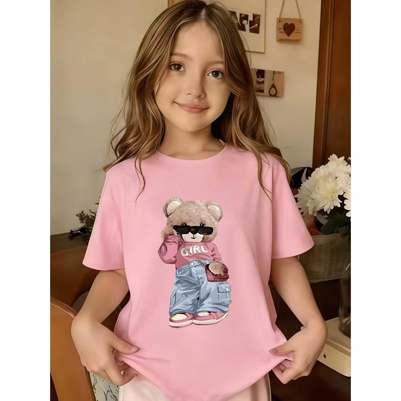 European Sizes Girl's Round-neck T-shirt with Fashionable Printed Design, Made of Comfortable, Soft, and Breathable Fabric, Suitable for Outdoor