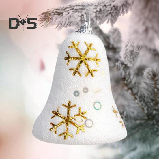 4 Pcs Christmas Snowflake Bell Pendant Sequin Decor White Foam Christmas Decoration Hanging Ornament Festive Home Office Decor Party Centerpieces
