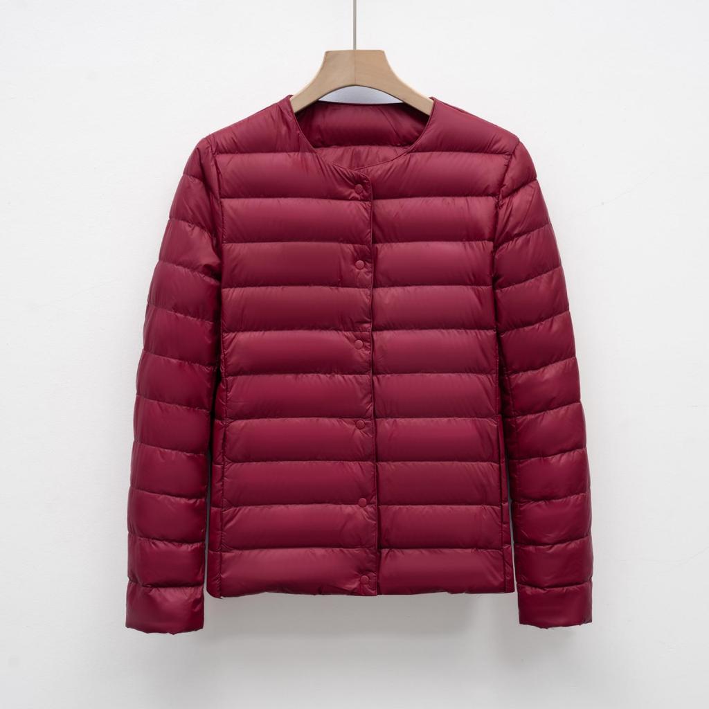 Luz de Inverno Jaqueta Simples Quente de Outono e Inverno Feminina de Gola Redonda Curta