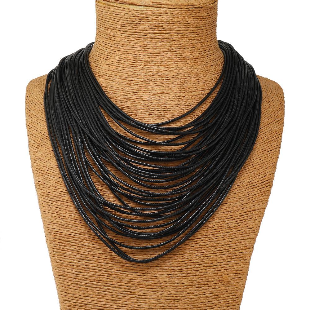 Exaggerated Multi-layer Leather Rope Necklace Retro Neck Chain Jewelry Accessories