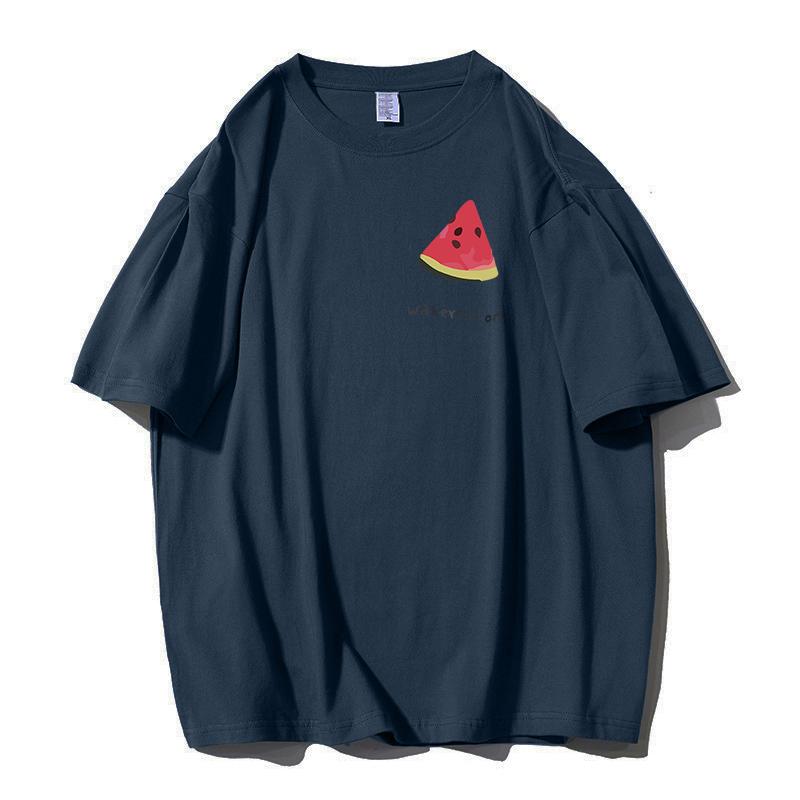 Shellsuning Tricouri casual din bumbac de vară cu decolteu în formă de O Tricouri cu grafic pentru femei drăguț pepene verde pentru femei, simplu, la modă, cu mâneci scurte, topuri fete