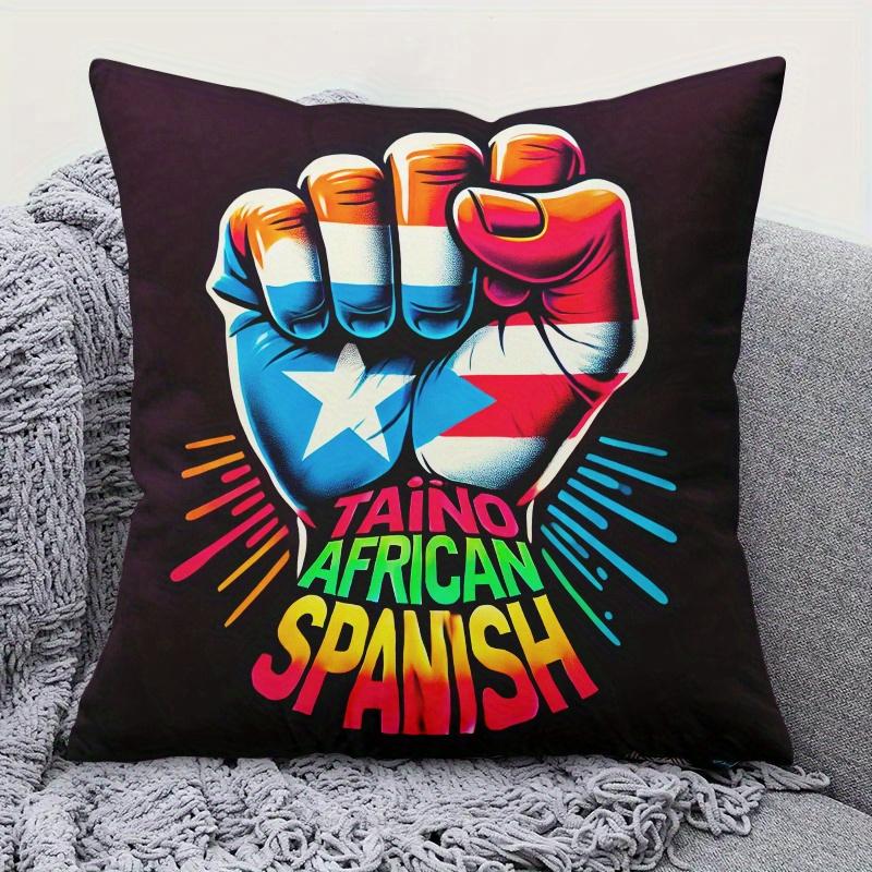 Taino African Spanish Fist Pillowcase Puerto Rico Flag Heritage Cushion Cover Caribbean Culture Home Decor for Sofa Bedroom
