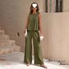 2025 Summer Women's Trendy Two-Piece Set: Loose Cotton Pullover with Round Neck.