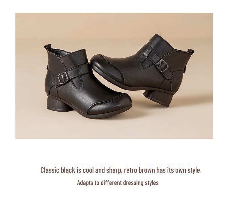 2025 Women's Vintage British High-Top Leather Boots - Autumn/Winter Slip-On, Versatile, Comfortable