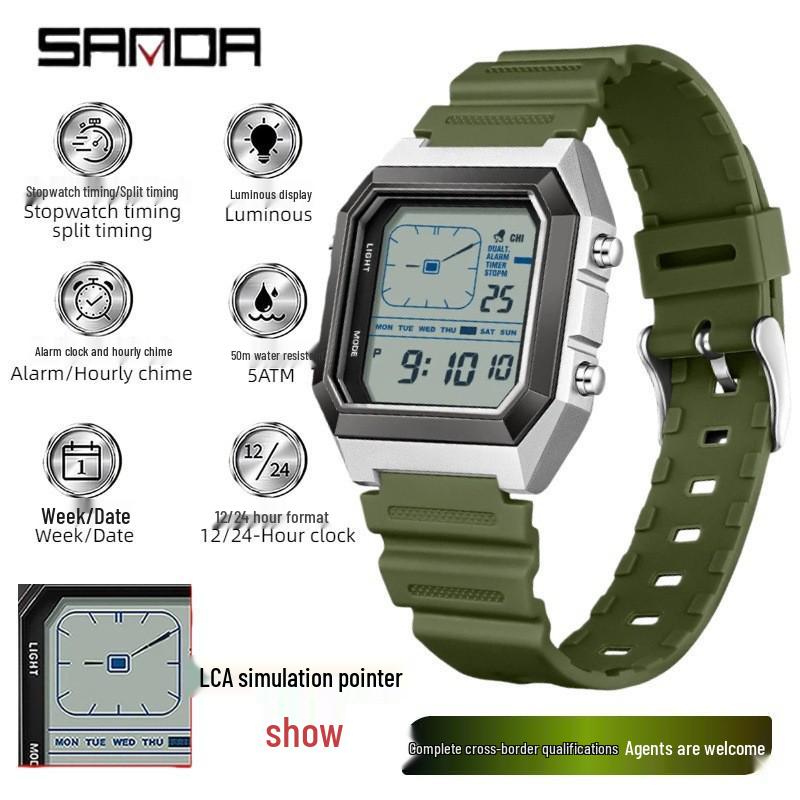 SANDA Youth Sports Luminous Waterproof Multifunction Watch with World Time & Alarm