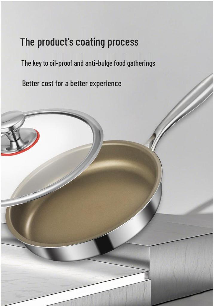 Titanium 316L Non-Stick Stainless Steel Frying Pan, Flat-Bottomed, Universal for Induction and Gas Stoves, Ideal for Commercial Use and Fried Eggs.