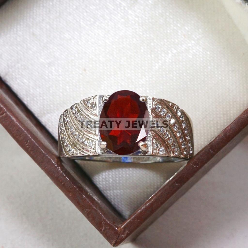 Garnet Oval Cut Gemstone With 925 Sterling Silver Ring For Men's #B110 JL375671450995