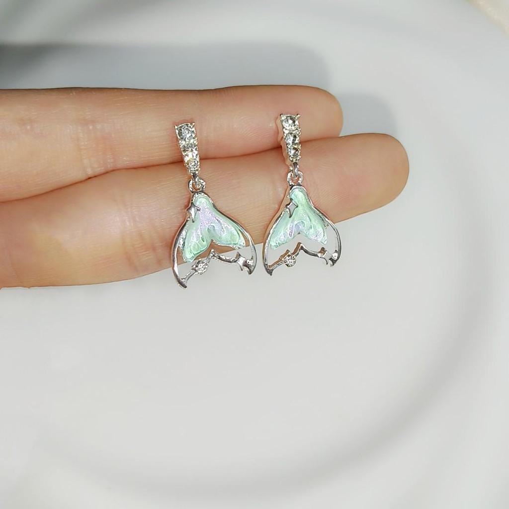 Elegant Zircon Aurora Fishtail Pendant Earrings: Trendy, Luxurious, Unique Design