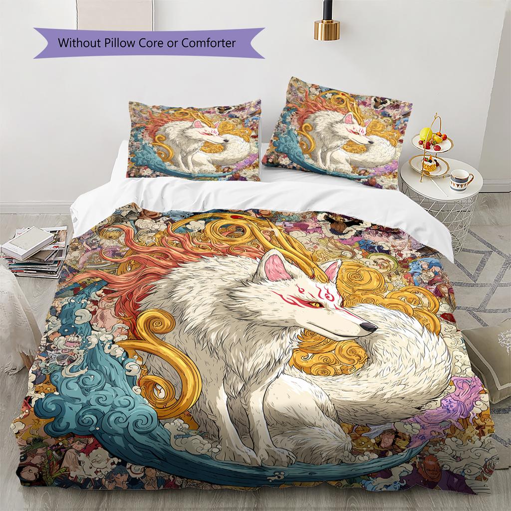 Nine-Tailed Fox Pattern Bedding Home Decoration Birthday Gift (1 * duvet cover + 2 * pillowcase, without core)