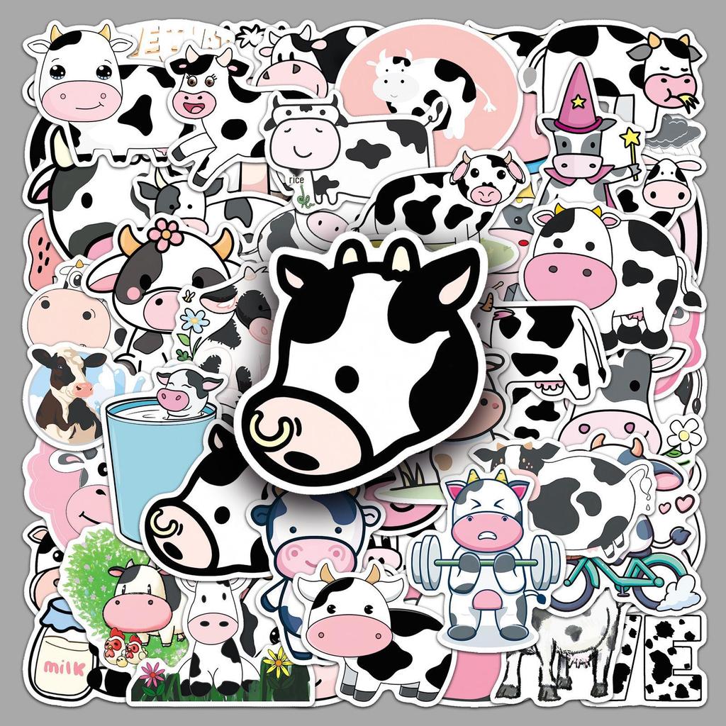 50PCS Cow Graffiti Stickers: Cute Cartoon Animal Decorations for Phone Cases, Water Bottles, and Notebooks.