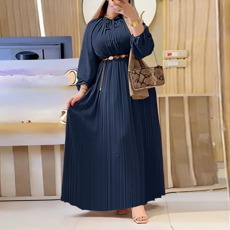 ZANZEA Women Casual Round Neck Solid Color Long Sleeve Loose Dress