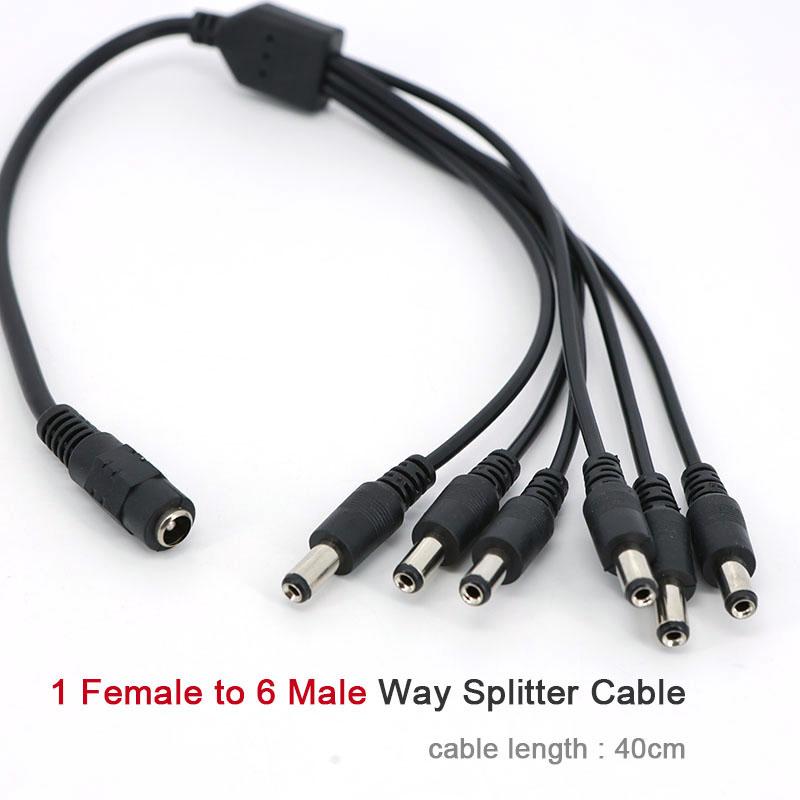 40cm DC 1 Female To 6 Way Male Splitter Plug Extension Cable 5.5*2.1mm Connector 12V DC Power Supply Cable