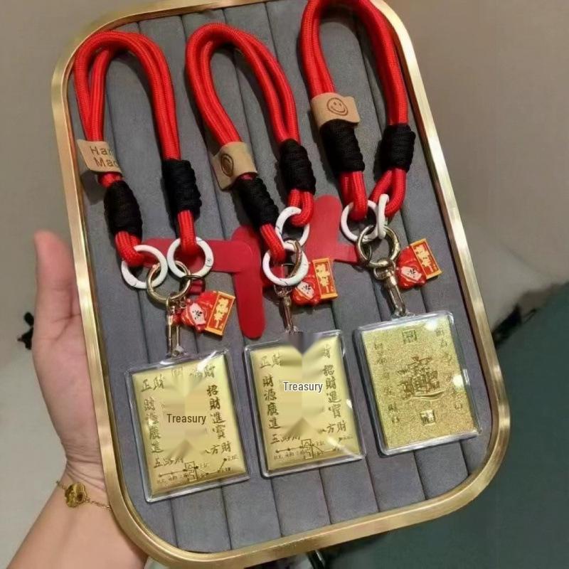999 Pure Gold Treasury Keychain: God of Wealth Mobile & Car Decoration for Attracting Wealth