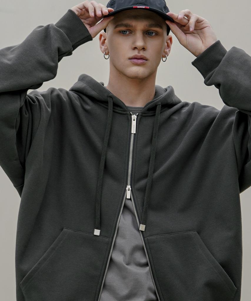 Ezkaton Inverted Crop Zip-Up Hoodie Deep Grey Shot6659