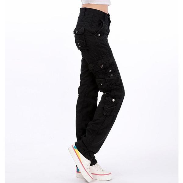 JMSHOP Women's Cotton Cargo Pants Leisure Trousers More Pocket Pants Causal Pants