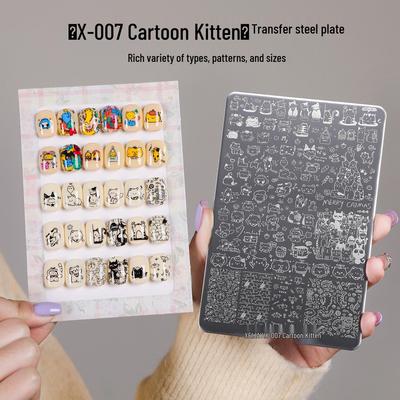 X-007 Cartoon Kitten Nail Art Stamping Plate with Scraper - Multiple Patterns, High-Quality Design