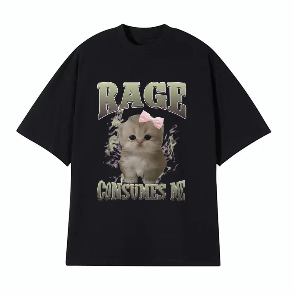 Angry Consumption, My Fun Gift, Cat Enthusiast T-shirt, Neutral Fashion T-shirt, Short Sleeved Casual T-shirt, Fashionable S