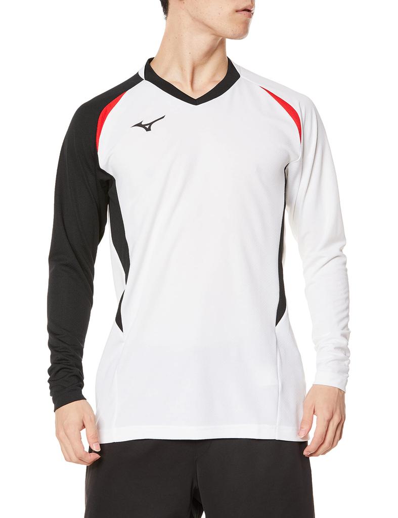 Volleyball Game Shirt, Long Sleeve, Moisture-Wicking, Quick-Drying, Junior Available, V2MA2122, Unisex, White x Black x Chinese Red, Size L