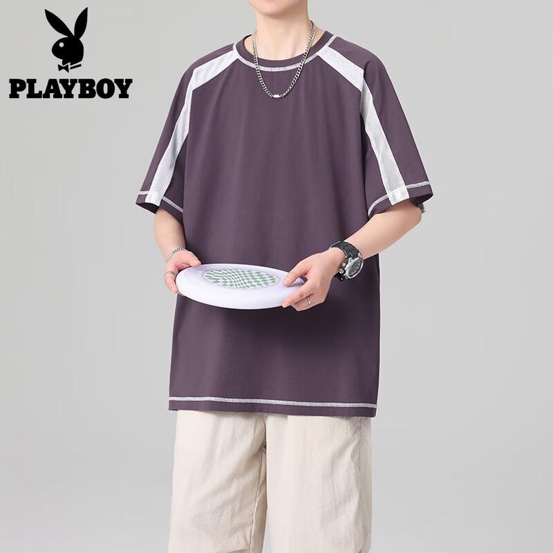 PLAYBOY Men s American Style Color Block Short Sleeve T-Shirt M