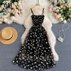 YuooMuoo Koreanische Mode Daisy Blume Drucken Mesh Party Kleid Sommer Zwei Schichten Spaghetti Strap Urlaub Midi Kleid Strand Vestidos