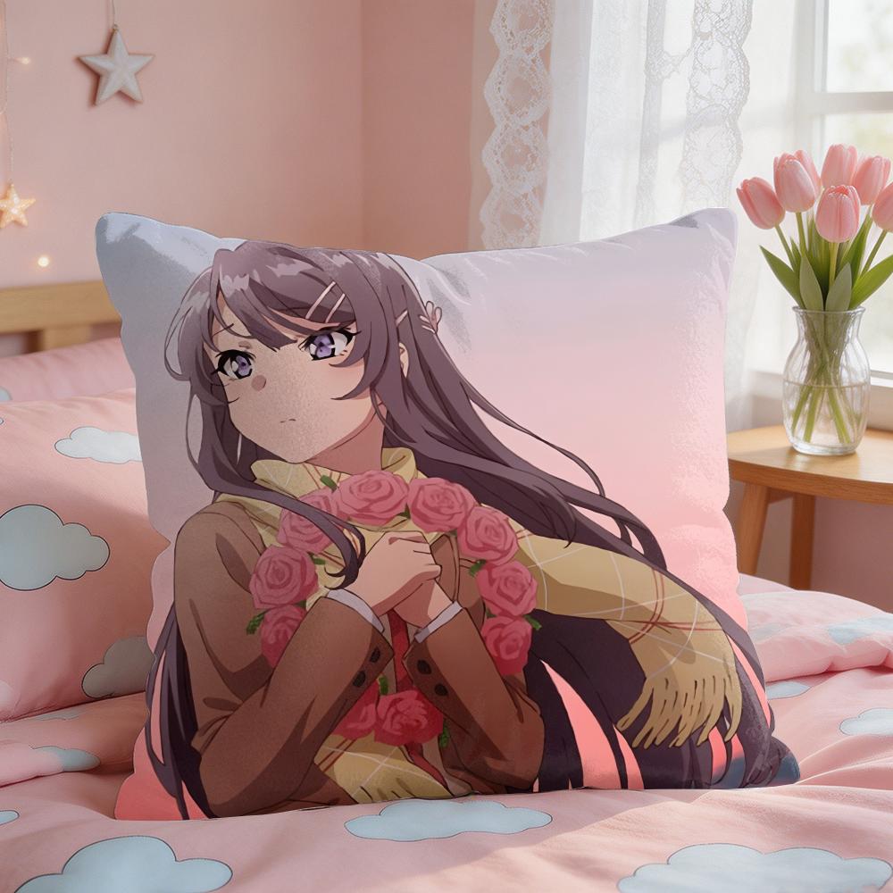 Mai SakurajimaS Anime Prints Cushion Cover Square Short Plush Pillow Case Living Room Sofa Home Decor Funda X
