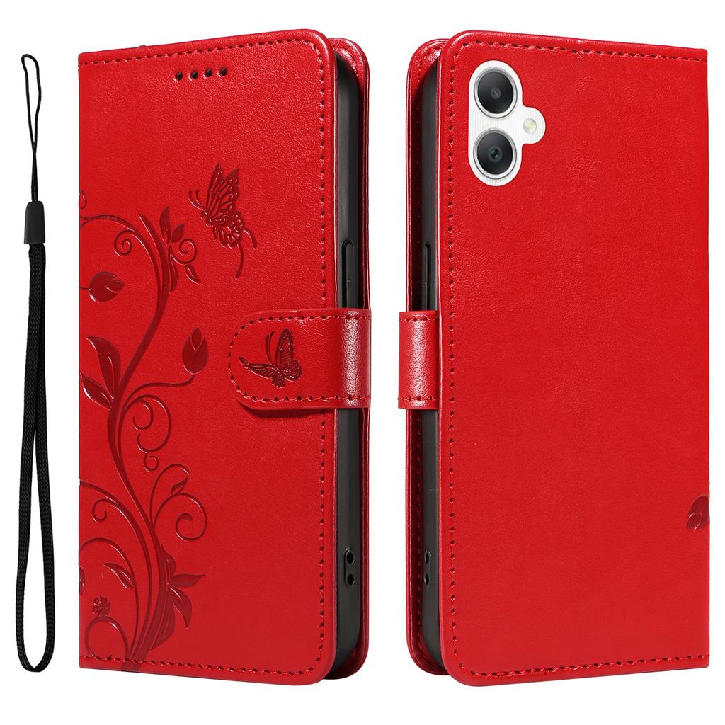 For Samsung Galaxy A06 4G PU Leather Cases Flower Pattern Wallet Stand Phone Cover with Strap