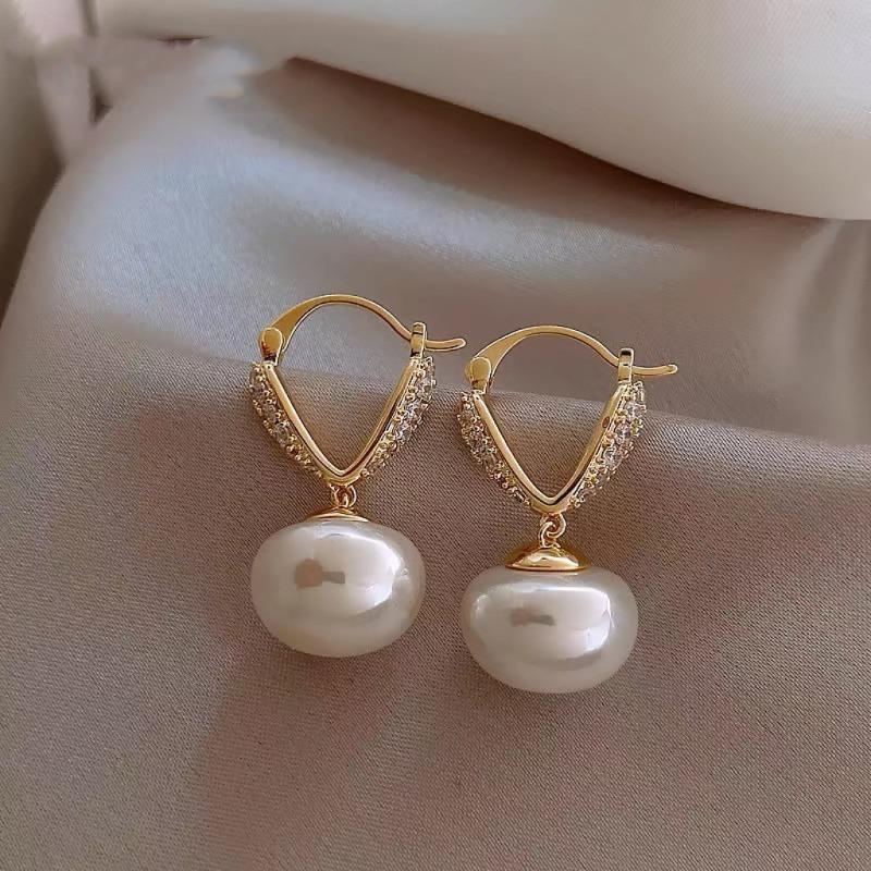 Real Gold Plated 925 Silver Needle Earrings, Natural Freshwater Pearl Flower Drop Earring, Elegant Floral Dangle Stud Earrings For Women Wedding Party