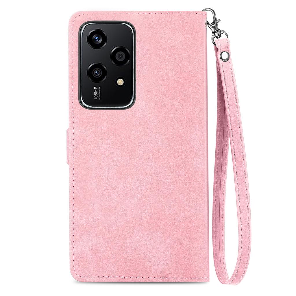 For Honor 200 Lite Zipper Wallet Case with Strap Flower Imprint PU Leather Phone Cover