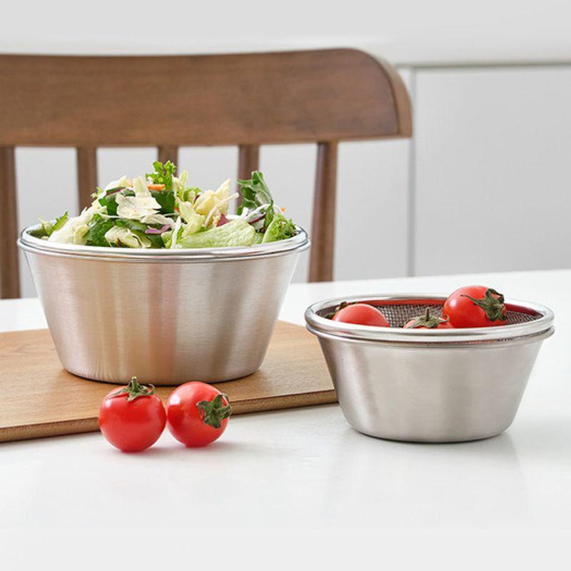 Wiedergeboren. J Edelstahl Neu Mini Schüssel Sieb Set von 2 / Obst Gemüse Korb Sieb Rührschüssel