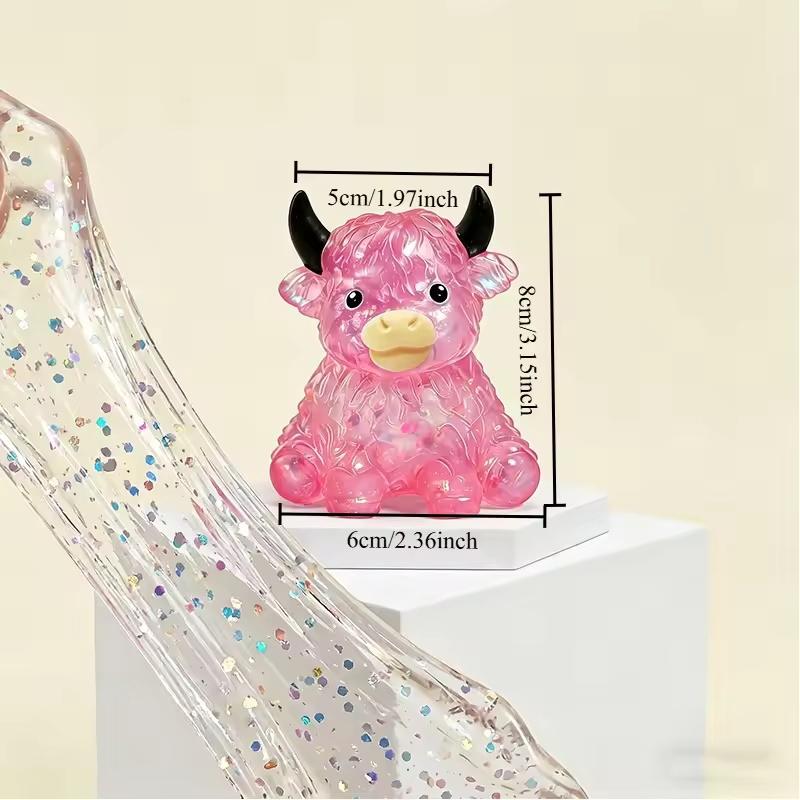 Vaca das Terras Altas com Glitter Bola Anti-Stress Squishy de Subida Lenta Brinquedo de Apertar Fofo Macio Fidget Sensorial Brinquedo para Alívio da Ansiedade